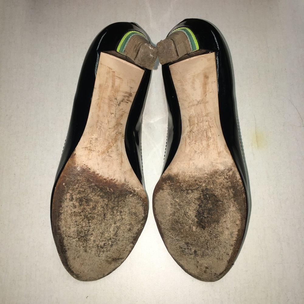 Céline Navy Patent Leather Peep Toe Cork Pumps - Picture 8 of 8